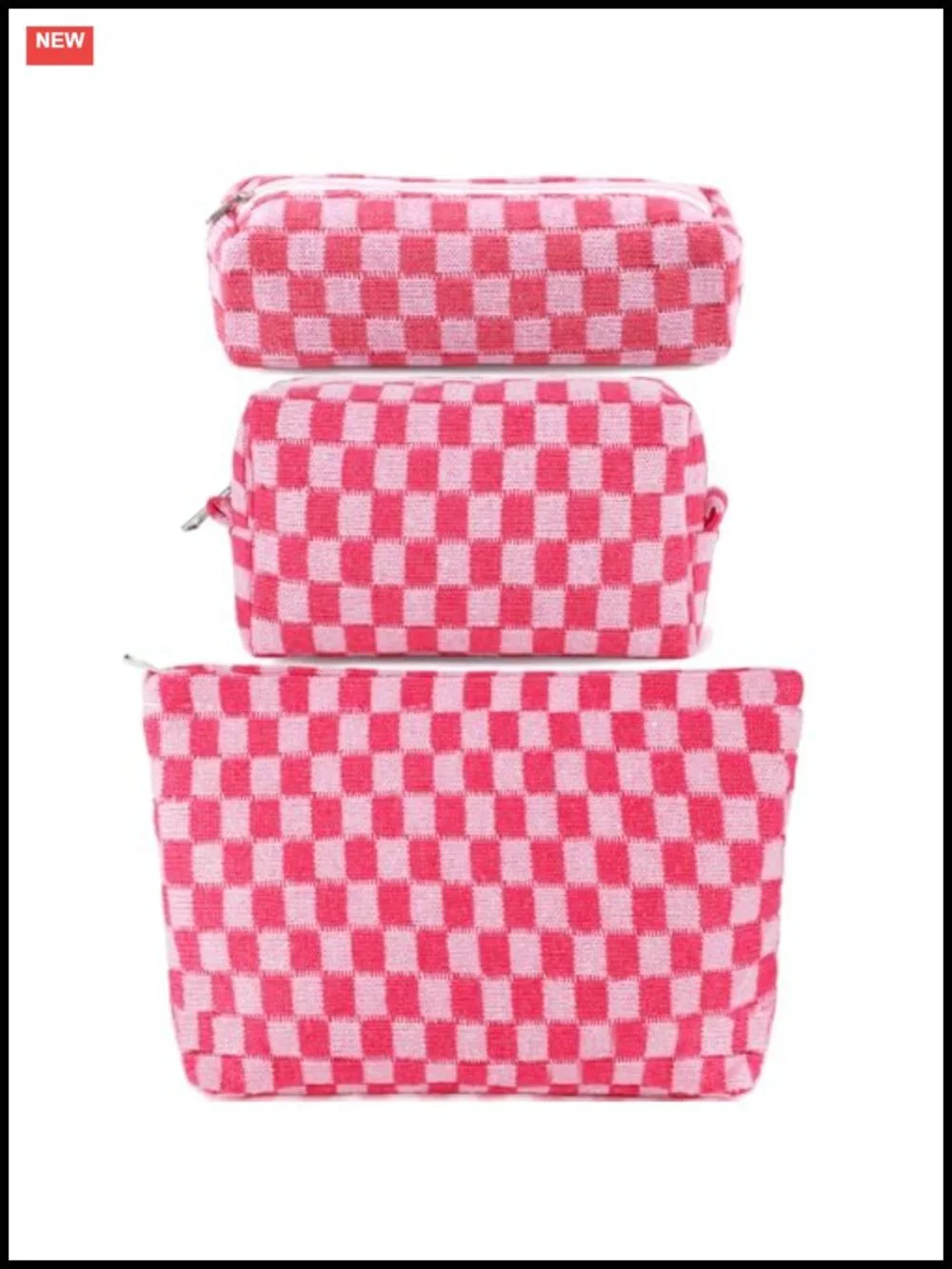 Knitted Fabric Makeup Bag Set, Checkered Toiletry Travel Bags for Women, Pencil